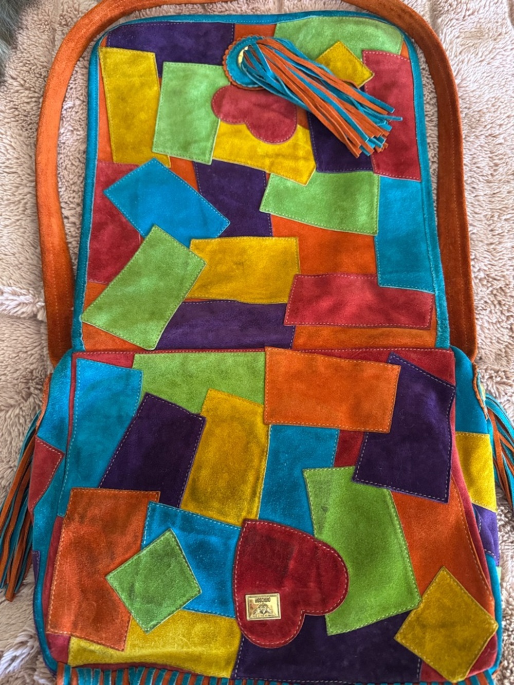 Moschino Redwall 1990s Rainbow Suede Leather Tassle Fringe Crossbody Bag - Picture 7 of 14